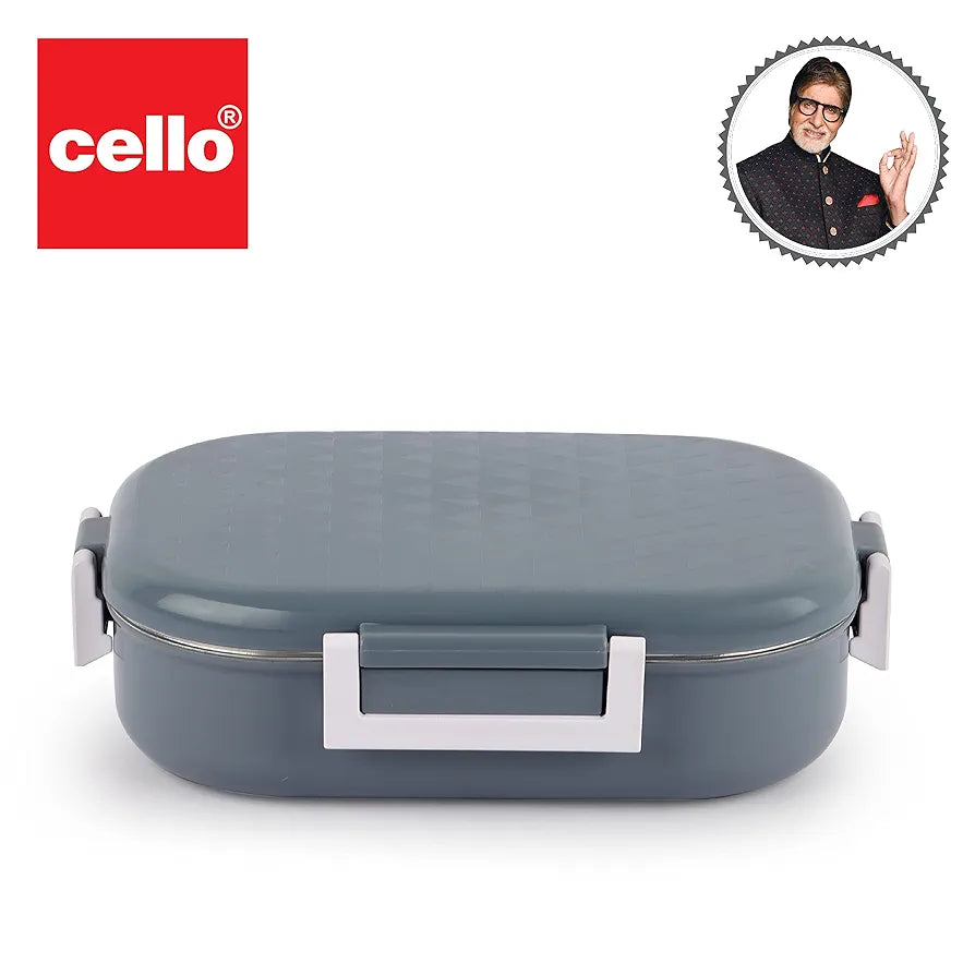 CELLO Altro Neo Lunch Box, Neo Grey 700ml, 2 Container Lunch Box for Kids | Steel Insulated Lunch Box with Veg Box | Leak-Proof Air Tight Container Tiffin Box for Kids | Ideal for School & Picnic